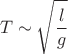 $$T\sim\sqrt{\frac{l}{g}}$$