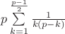$p\sum\limits_{k=1}^{\frac{p-1}{2}}\frac{1}{k(p-k)}$