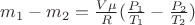 $m_1-m_2=\frac{V\mu}{R}(\frac{P_1}{T_1}-\frac{P_2}{T_2})$
