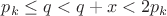 $p_k\le q<q+x<2p_k$