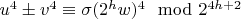 $u^4\pm v^4\equiv \sigma (2^hw)^4 \mod 2^{4h+2}$