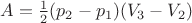 $ A = \frac{1}{2} (p_2 - p_1) (V_3 - V_2) $