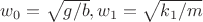 $ w_0=\sqrt{g/b} ,  w_1=\sqrt{k_1/m} $