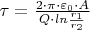 $\tau=\frac{2\cdot \pi \cdot \varepsilon_0\cdot A}{Q\cdot  ln\frac{r_1}{r_2}}$