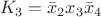 $$K_3=\bar x_2x_3\bar x_4$$
