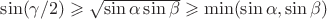 $\sin (\gamma/2) \geqslant \sqrt{\sin \alpha \sin \beta} \geqslant \min(\sin \alpha, \sin \beta)$