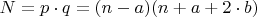 $N=p\cdot q=(n-a)(n+a+2\cdot b)$
