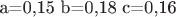 a=0,15 b=0,18 c=0,16