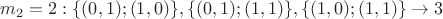 $m_2 = 2 : \{(0,1);(1,0)\}, \{(0,1);(1,1)\}, \{(1,0);(1,1)\} \rightarrow 3 $ $m_2 = 2 : \{(0,1);(1,0)\}, \{(0,1);(1,1)\}, \{(1,0);(1,1)\} \rightarrow 3 $