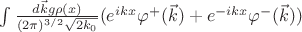$\int\limits\frac{d\vec{k}g\rho(x)}{(2\pi)^{3/2}\sqrt{2k_0}}(e^{ikx}\varphi^+(\vec{k})+e^{-ikx}\varphi^-(\vec{k}))$