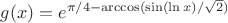 $g(x)=e^{\pi/4 - \arccos(\sin(\ln x) / \sqrt 2)}$