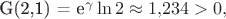 G(2,1) = e^{\gamma} \ln 2 \approx 1{,}234 > 0,