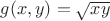 $g(x,y)=\sqrt{xy}$