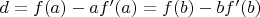 $d = f(a) - af'(a) = f(b) - bf'(b)$