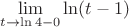 $\lim\limits_{t\to\ln 4-0}\ln(t-1)$