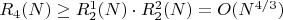 $R_4(N) \geq R^1_2(N) \cdot R^2_2(N) =O(N^{4/3})$