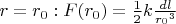 $r=r_0: F(r_0) = \frac{1}{2}k\frac{dl}{{r_0}^3}$