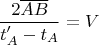 $$\frac{2\overline{AB}}{t'_A-t_A}=V$$