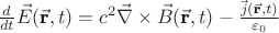 $\frac{d}{dt}\vec{E}(\vec{\textbf{r}},t)=c^2\vec{\nabla}\times
\vec{B}(\vec{\textbf{r}},t)-\frac{\vec{j}(\vec{\textbf{r}},t)}{\varepsilon_0}$