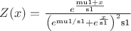 $Z(x) = \frac{e^{\frac{\text{mu1}+x}{\text{s1}}}}{\left(e^{\text{mu1}/\text{s1}}+e^{\frac{x}{\text{s1}}}\right)^2 \text{s1}}$