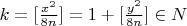 $k=[\frac{x^2}{8n}]=1+[\frac{y^2}{8n}]\in N$