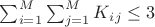 $\sum_{i=1}^{M} \sum_{j=1}^{M} K_i_j \leq 3$