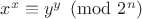 $x^x\equiv y^y\pmod{2^n}$