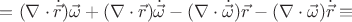 $=(\nabla\cdot \dot{\vec r})\vec \omega+(\nabla\cdot \vec r)\dot{\vec\omega} - (\nabla \cdot\dot{\vec\omega})\vec r- (\nabla \cdot\vec\omega)\dot{\vec r}\equiv $