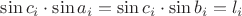 $\sin c_i\cdot\sin a_i = \sin c_i\cdot\sin b_i = l_i$