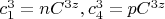$c_1^3=nC^{3z}, c_4^3=pC^{3z}$