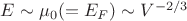 $E\sim \mu_0 (= E_F)\sim V^{-2/3}$