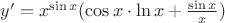 $y'=x^{\sin x}(\cos x\cdot\ln x+\frac{\sin x}{x})$