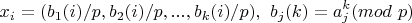 $$x_i=(b_1(i)/p,b_2(i)/p,...,b_k(i)/p), \ b_j(k)=a_j^k(mod \ p)$$