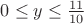 $0\le y \le \frac{11}{10}$
