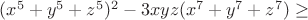 $(x^5+y^5+z^5)^2-3xyz(x^7+y^7+z^7)\geq$