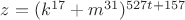$z=(k^{17}+m^{31})^{527t+157}$