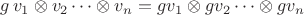 $g \, v_1 \otimes v_2 \cdots \otimes v_n = gv_1 \otimes gv_2 \cdots \otimes g v_n$