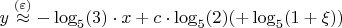 $$y\overset{(\varepsilon)}{\approx}-\log_5(3)\cdot x+c\cdot \log_5(2)(+\log_5(1+\xi))$$