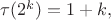 $\tau(2^k)=1+k,$