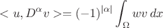 $$
<u, D^{\alpha} v>=(-1)^{|\alpha|} \int_\Omega wv\,dx
$$