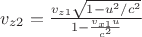 $v_{z2}=\frac{v_{z1}\sqrt{1-u^2/c^2}}{1-\frac{v_{x1}u}{c^2}}$
