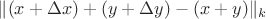 $\|(x +\Delta x) + (y +\Delta y) - (x+y)\|_k$