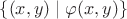 $\{(x,y) \mid \varphi(x,y)\}$
