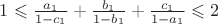 $1\leqslant\frac{a_1}{1-c_1}+\frac{b_1}{1-b_1}+\frac{c_1}{1-a_1}\leqslant2$