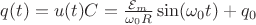 $q(t) = u(t)C = \frac{\mathcal{E}_m}{\omega_0 R} \sin (\omega_0 t)  + q_0 $