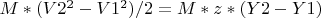 $M*(V2^2-V1^2)/2=M*z*(Y2-Y1)$