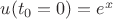 $u(t_{0}=0)=e^{x}$