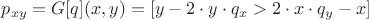 $p_{xy} = G[q](x, y) = [y - 2\cdot y\cdot q_x > 2\cdot x \cdot q_y - x]$