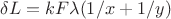 $$\delta L=kF\lambda(1/x+1/y)$$ $$\delta L=kF\lambda(1/x+1/y)$$