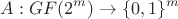 $$A:GF(2^m)\to \{0,1\}^m$$